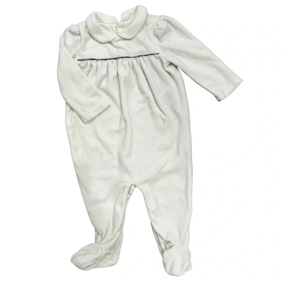 Ralph Lauren Soft Cream Velvet Footie Pajamas - Picture 1 of 10
